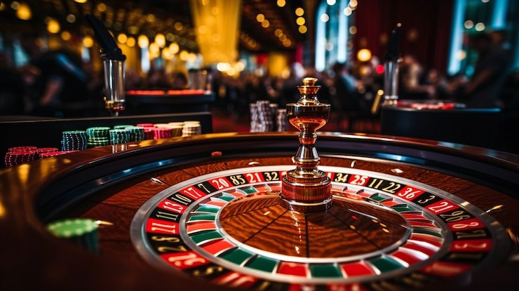 Mesin slot digital berwarna cerah dengan ikon bertema buah dan angka keberuntungan